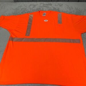 Men's Hi-Vis Orange Reflective Safety Work Shirt 5XL ANSI Class 2 3M Scotchlite